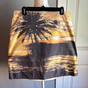 Sunset Palm Print Mini Skirt in Yellow and Brown